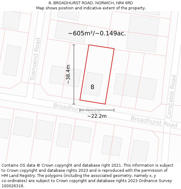 8, BROADHURST ROAD, NORWICH, NR4 6RD: Plot and title map