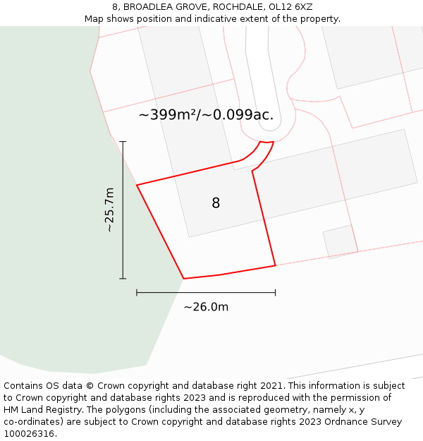 8, BROADLEA GROVE, ROCHDALE, OL12 6XZ: Plot and title map