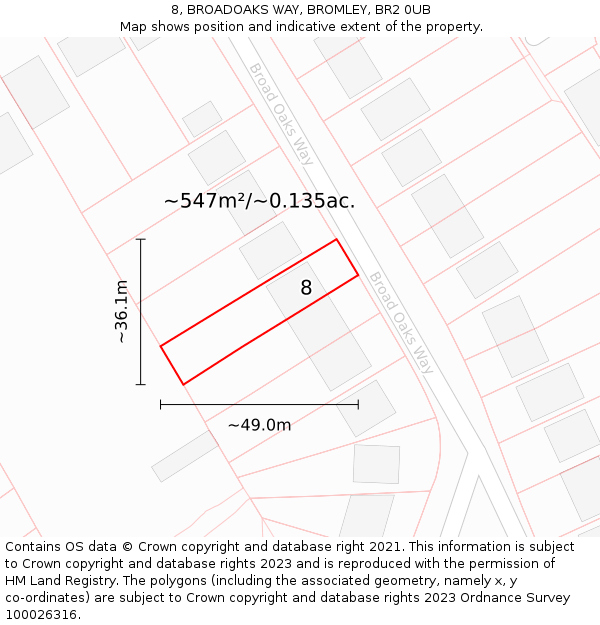 8, BROADOAKS WAY, BROMLEY, BR2 0UB: Plot and title map