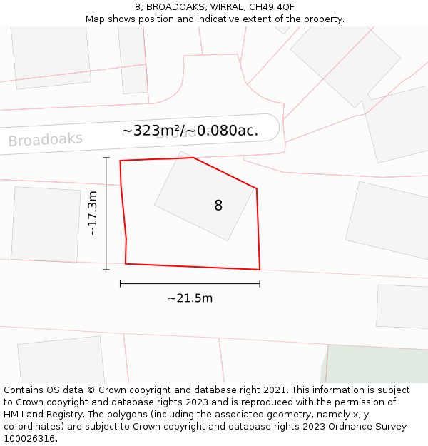 8, BROADOAKS, WIRRAL, CH49 4QF: Plot and title map