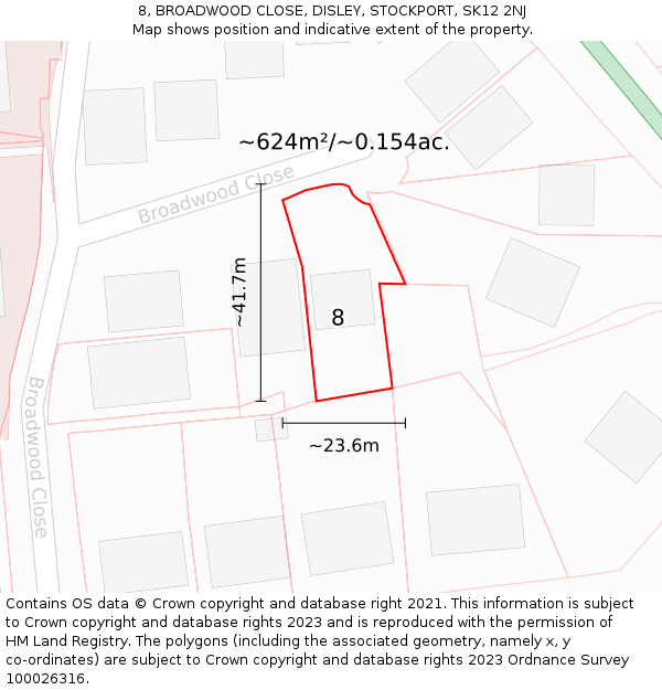 8, BROADWOOD CLOSE, DISLEY, STOCKPORT, SK12 2NJ: Plot and title map