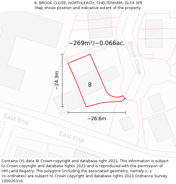 8, BROOK CLOSE, NORTHLEACH, CHELTENHAM, GL54 3PE: Plot and title map