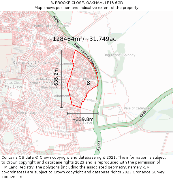 8, BROOKE CLOSE, OAKHAM, LE15 6GD: Plot and title map