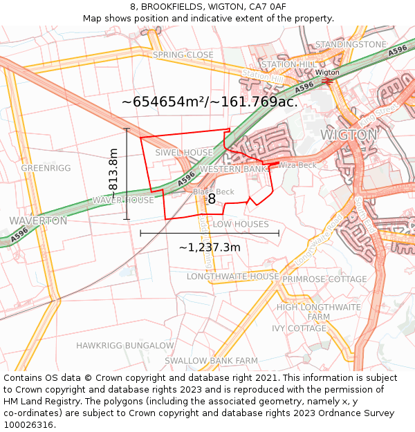 8, BROOKFIELDS, WIGTON, CA7 0AF: Plot and title map