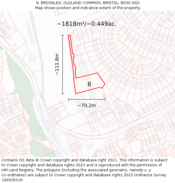 8, BROOKLEA, OLDLAND COMMON, BRISTOL, BS30 9SD: Plot and title map
