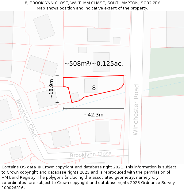 8, BROOKLYNN CLOSE, WALTHAM CHASE, SOUTHAMPTON, SO32 2RY: Plot and title map