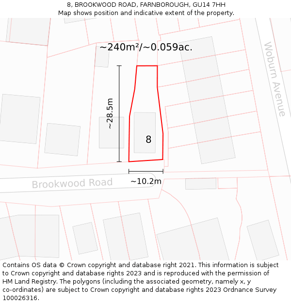 8, BROOKWOOD ROAD, FARNBOROUGH, GU14 7HH: Plot and title map