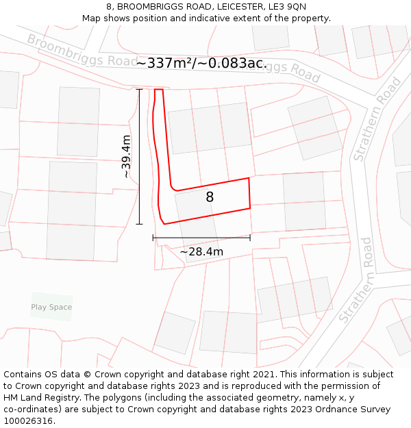 8, BROOMBRIGGS ROAD, LEICESTER, LE3 9QN: Plot and title map