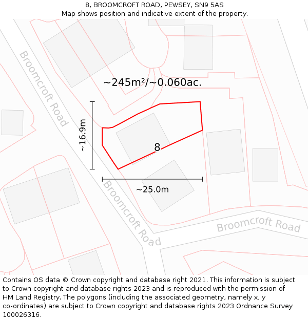 8, BROOMCROFT ROAD, PEWSEY, SN9 5AS: Plot and title map