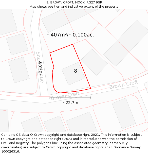 8, BROWN CROFT, HOOK, RG27 9SP: Plot and title map