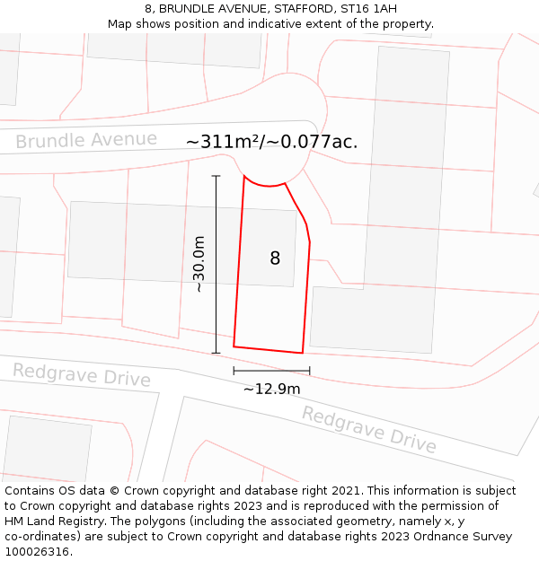 8, BRUNDLE AVENUE, STAFFORD, ST16 1AH: Plot and title map