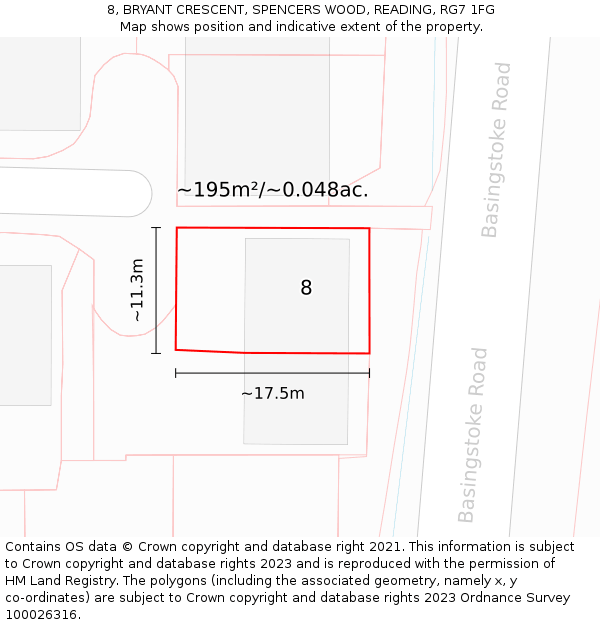 8, BRYANT CRESCENT, SPENCERS WOOD, READING, RG7 1FG: Plot and title map