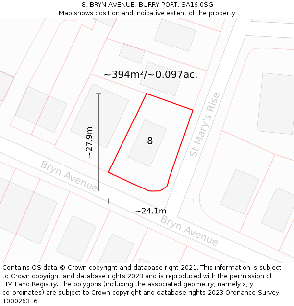 8, BRYN AVENUE, BURRY PORT, SA16 0SG: Plot and title map