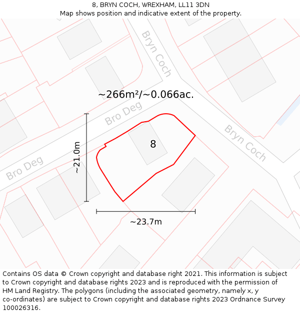 8, BRYN COCH, WREXHAM, LL11 3DN: Plot and title map