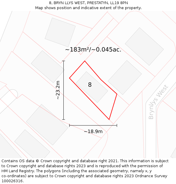 8, BRYN LLYS WEST, PRESTATYN, LL19 8PN: Plot and title map