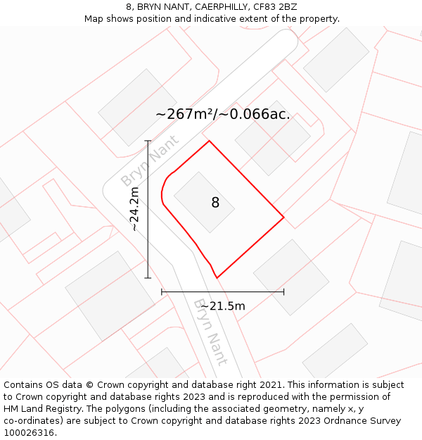 8, BRYN NANT, CAERPHILLY, CF83 2BZ: Plot and title map