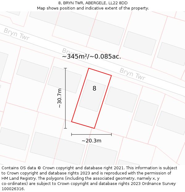 8, BRYN TWR, ABERGELE, LL22 8DD: Plot and title map