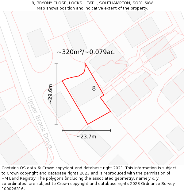 8, BRYONY CLOSE, LOCKS HEATH, SOUTHAMPTON, SO31 6XW: Plot and title map