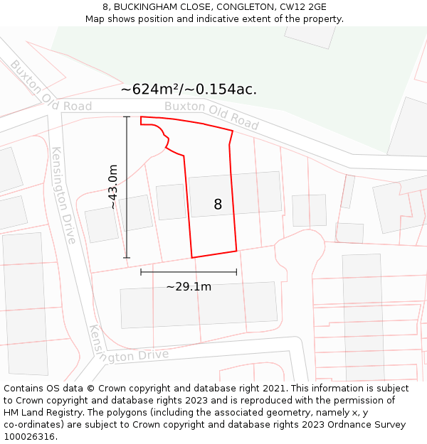 8, BUCKINGHAM CLOSE, CONGLETON, CW12 2GE: Plot and title map