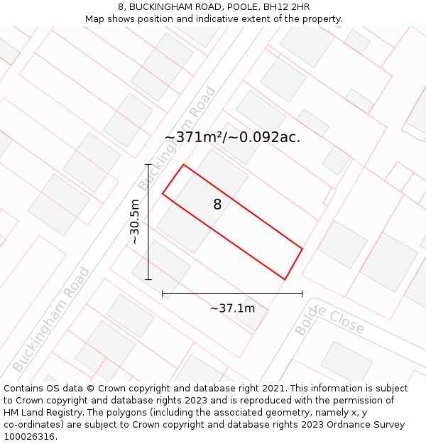8, BUCKINGHAM ROAD, POOLE, BH12 2HR: Plot and title map