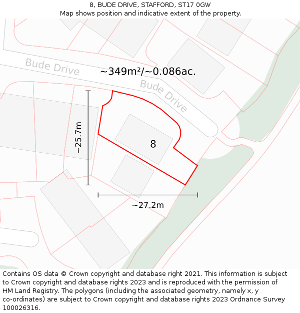 8, BUDE DRIVE, STAFFORD, ST17 0GW: Plot and title map