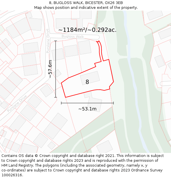 8, BUGLOSS WALK, BICESTER, OX26 3EB: Plot and title map