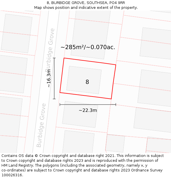 8, BURBIDGE GROVE, SOUTHSEA, PO4 9RR: Plot and title map