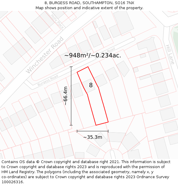 8, BURGESS ROAD, SOUTHAMPTON, SO16 7NX: Plot and title map