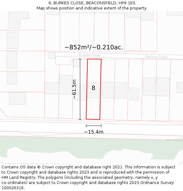 8, BURKES CLOSE, BEACONSFIELD, HP9 1ES: Plot and title map