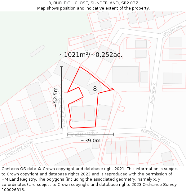 8, BURLEIGH CLOSE, SUNDERLAND, SR2 0BZ: Plot and title map