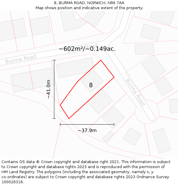 8, BURMA ROAD, NORWICH, NR6 7AA: Plot and title map