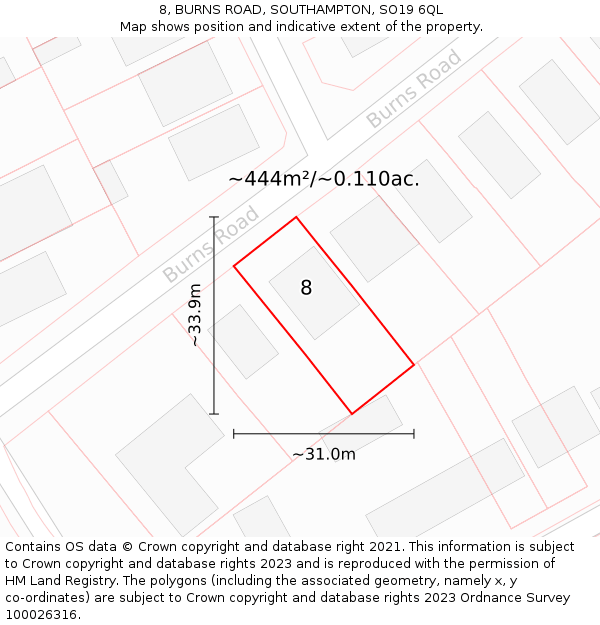 8, BURNS ROAD, SOUTHAMPTON, SO19 6QL: Plot and title map