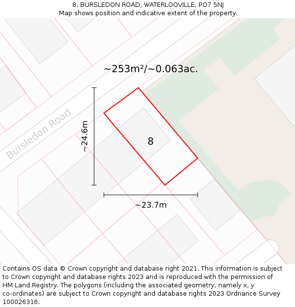 8, BURSLEDON ROAD, WATERLOOVILLE, PO7 5NJ: Plot and title map