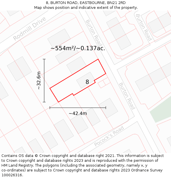 8, BURTON ROAD, EASTBOURNE, BN21 2RD: Plot and title map
