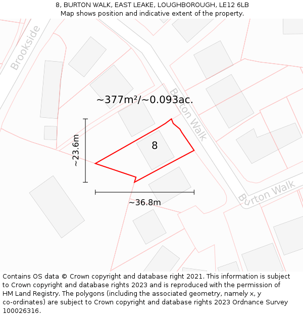 8, BURTON WALK, EAST LEAKE, LOUGHBOROUGH, LE12 6LB: Plot and title map