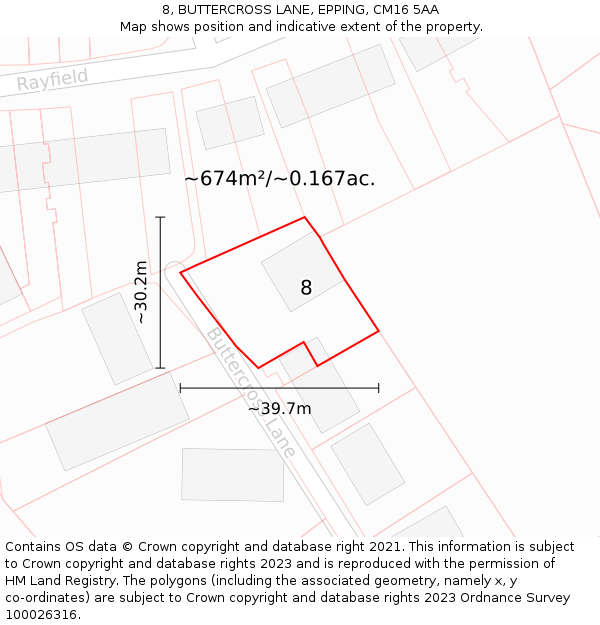 8, BUTTERCROSS LANE, EPPING, CM16 5AA: Plot and title map