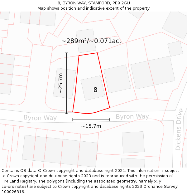 8, BYRON WAY, STAMFORD, PE9 2GU: Plot and title map