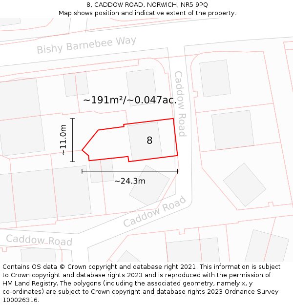 8, CADDOW ROAD, NORWICH, NR5 9PQ: Plot and title map
