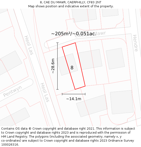 8, CAE DU MAWR, CAERPHILLY, CF83 2NT: Plot and title map