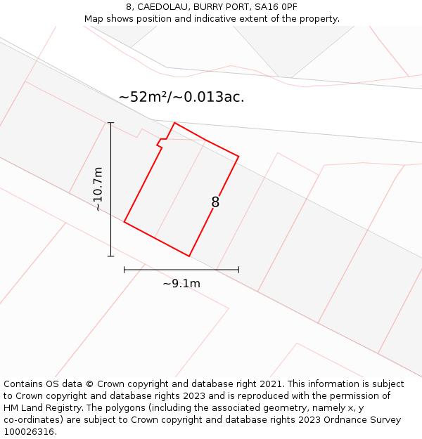 8, CAEDOLAU, BURRY PORT, SA16 0PF: Plot and title map