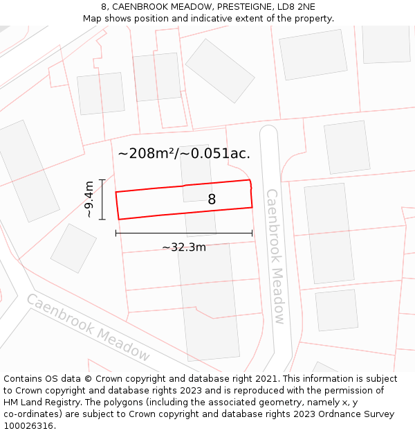 8, CAENBROOK MEADOW, PRESTEIGNE, LD8 2NE: Plot and title map