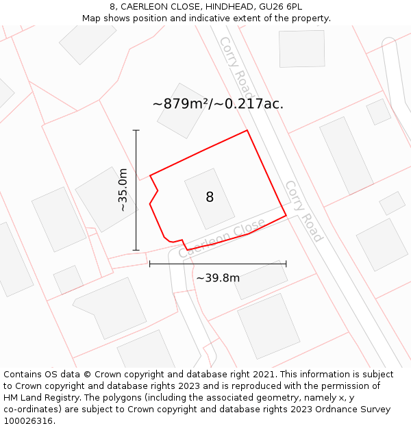 8, CAERLEON CLOSE, HINDHEAD, GU26 6PL: Plot and title map