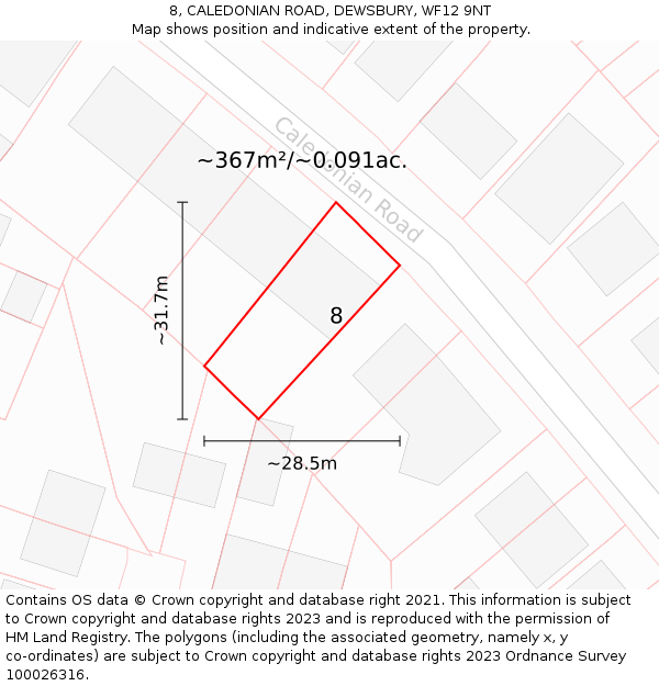 8, CALEDONIAN ROAD, DEWSBURY, WF12 9NT: Plot and title map