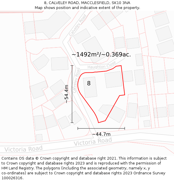 8, CALVELEY ROAD, MACCLESFIELD, SK10 3NA: Plot and title map