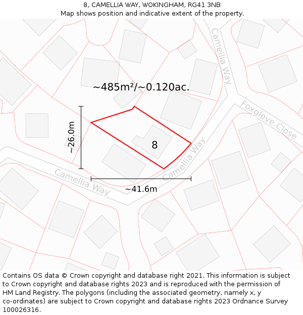 8, CAMELLIA WAY, WOKINGHAM, RG41 3NB: Plot and title map