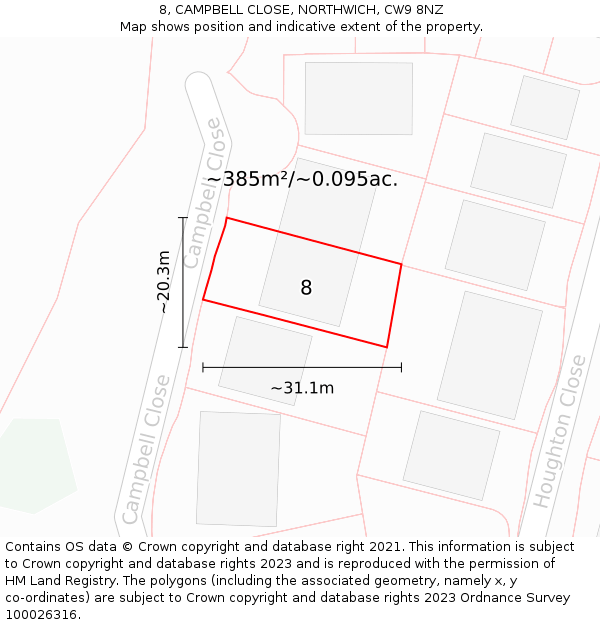 8, CAMPBELL CLOSE, NORTHWICH, CW9 8NZ: Plot and title map