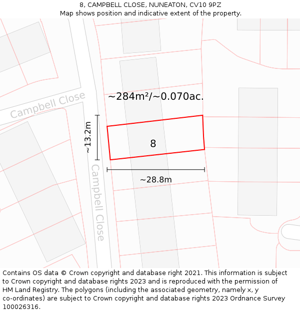 8, CAMPBELL CLOSE, NUNEATON, CV10 9PZ: Plot and title map