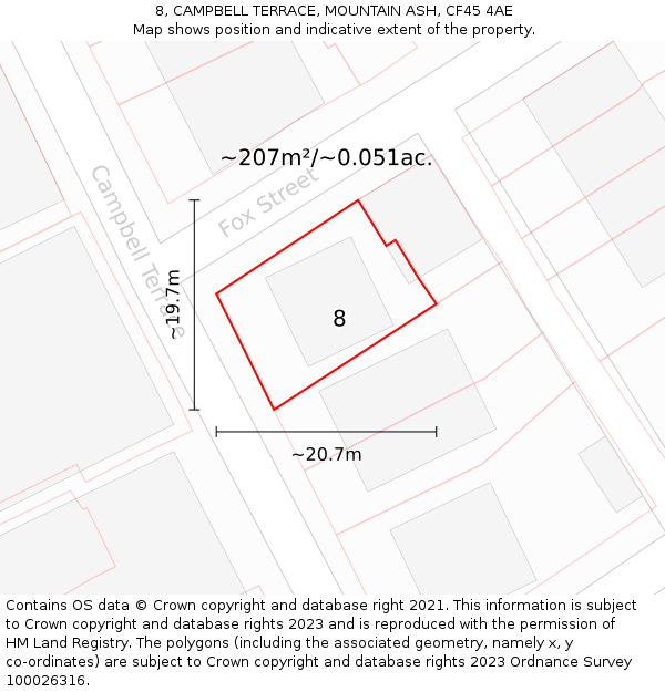 8, CAMPBELL TERRACE, MOUNTAIN ASH, CF45 4AE: Plot and title map