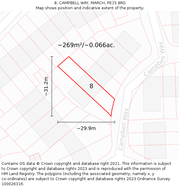 8, CAMPBELL WAY, MARCH, PE15 8RG: Plot and title map