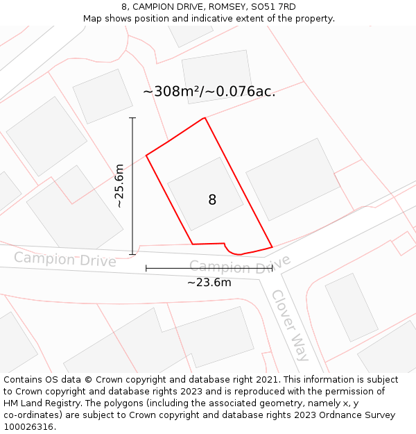 8, CAMPION DRIVE, ROMSEY, SO51 7RD: Plot and title map